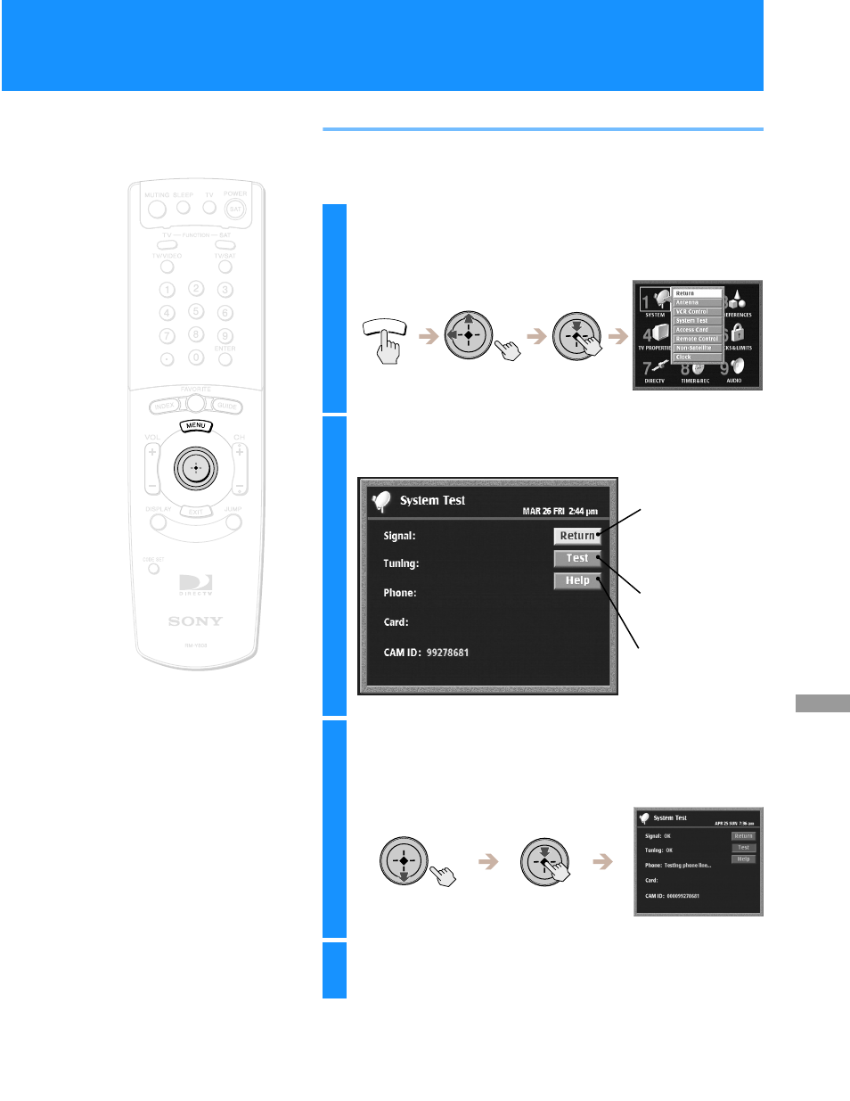 Performing a system test | Sony HD100 User Manual | Page 33 / 96