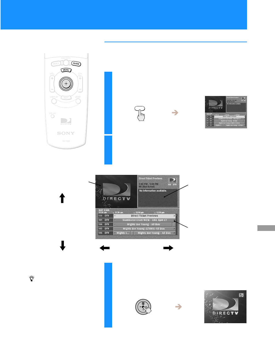 Using the program guide | Sony HD100 User Manual | Page 45 / 96