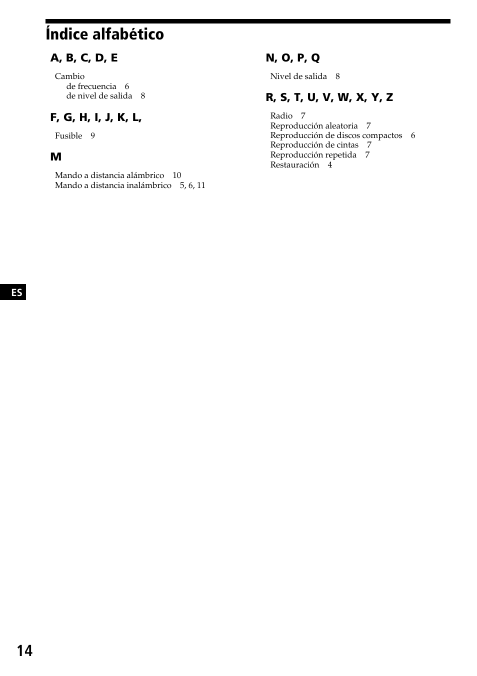Índice alfabético | Sony CDX-525RF User Manual | Page 26 / 52