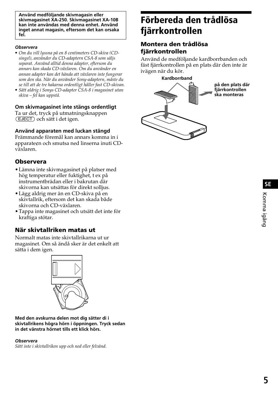 Förbereda den trådlösa fjärrkontrollen | Sony CDX-525RF User Manual | Page 31 / 52