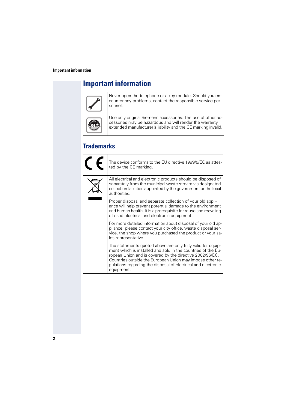 Important information, Trademarks | Sony HIPATH 500 User Manual | Page 2 / 113