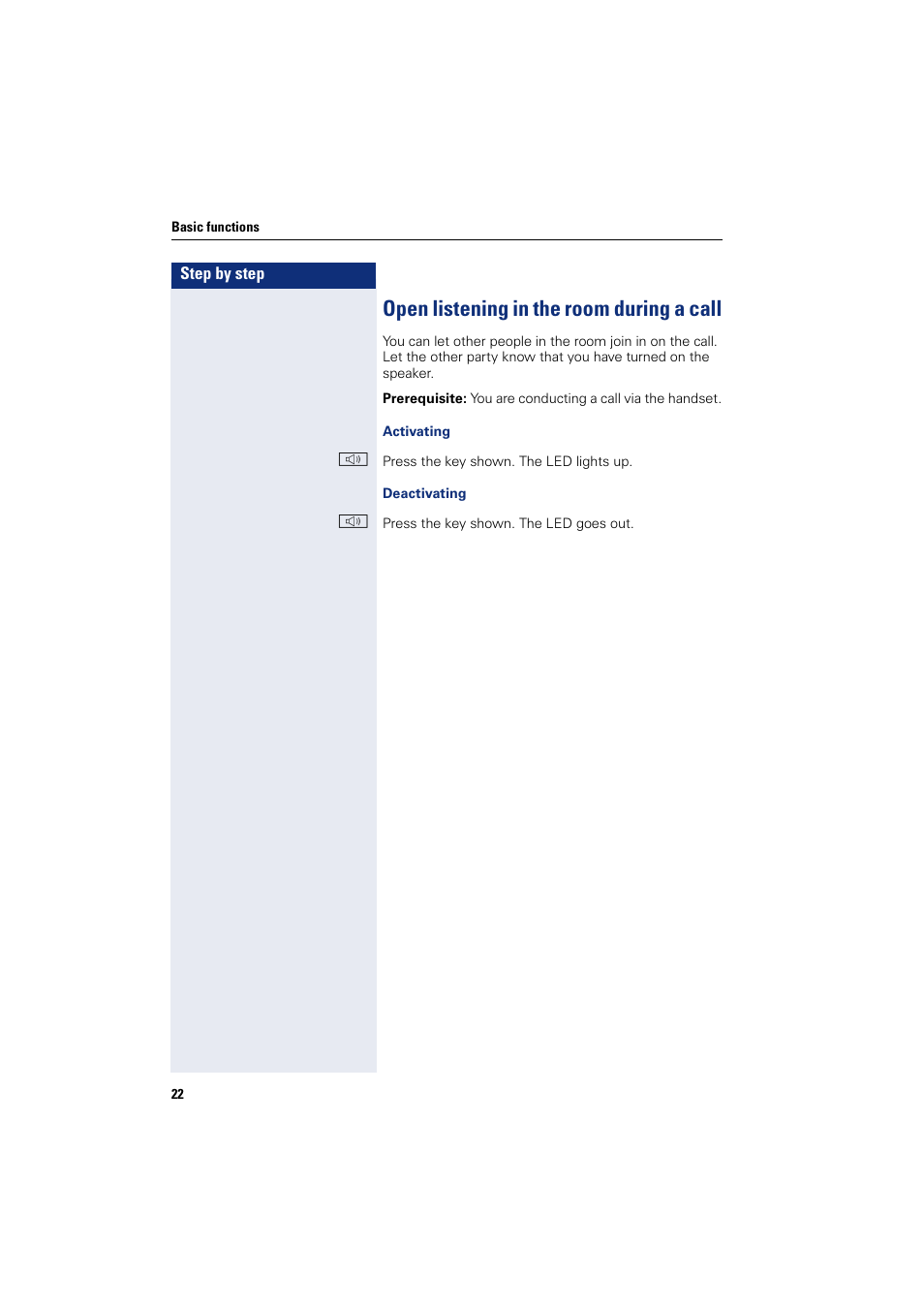 Open listening in the room during a call | Sony HIPATH 500 User Manual | Page 22 / 113