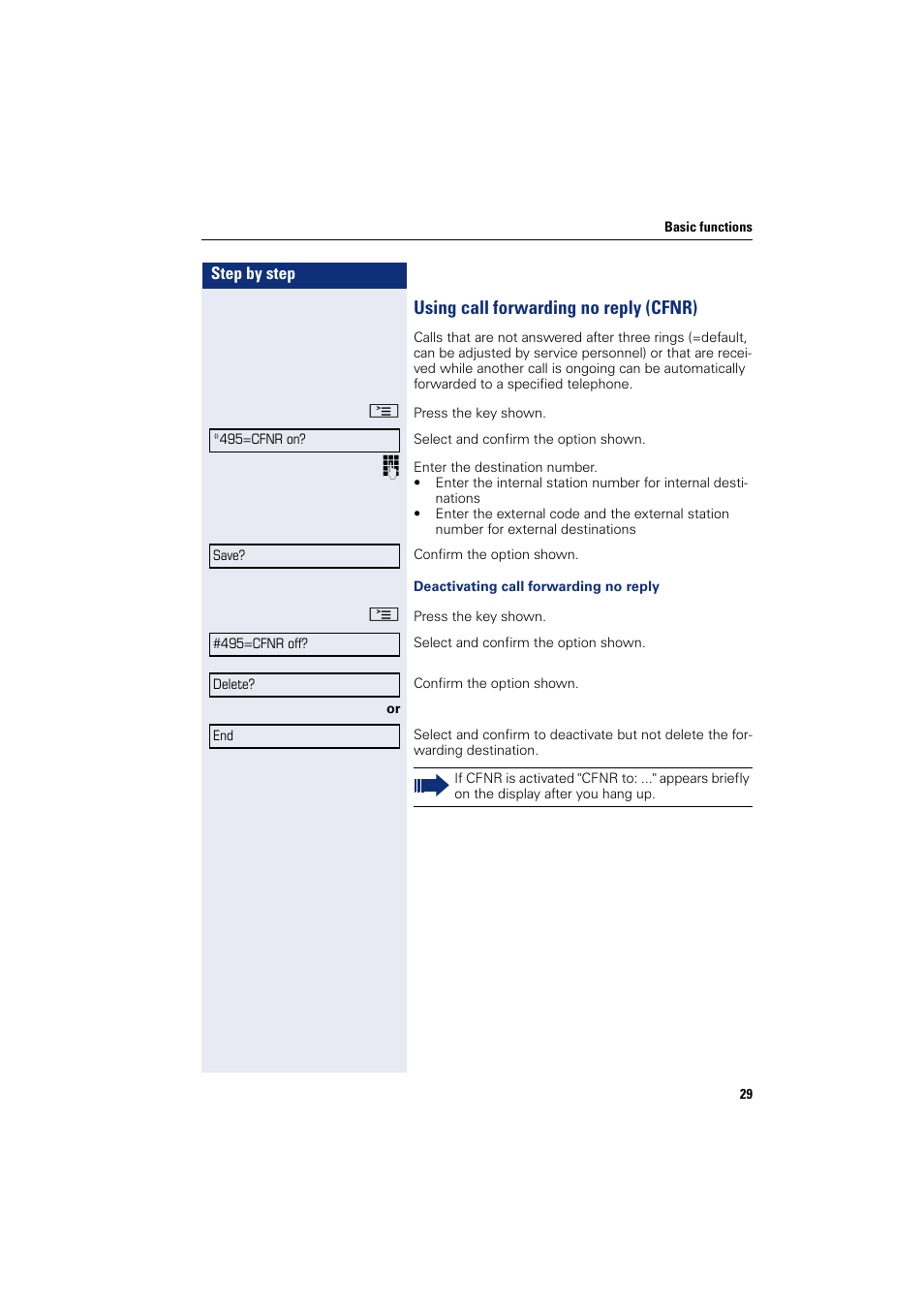 Using call forwarding no reply (cfnr) | Sony HIPATH 500 User Manual | Page 29 / 113