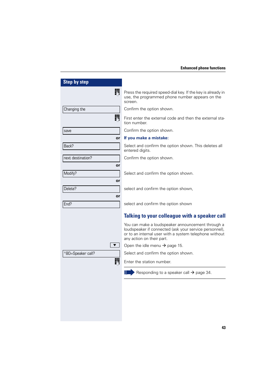 Talking to your colleague with a speaker call | Sony HIPATH 500 User Manual | Page 43 / 113
