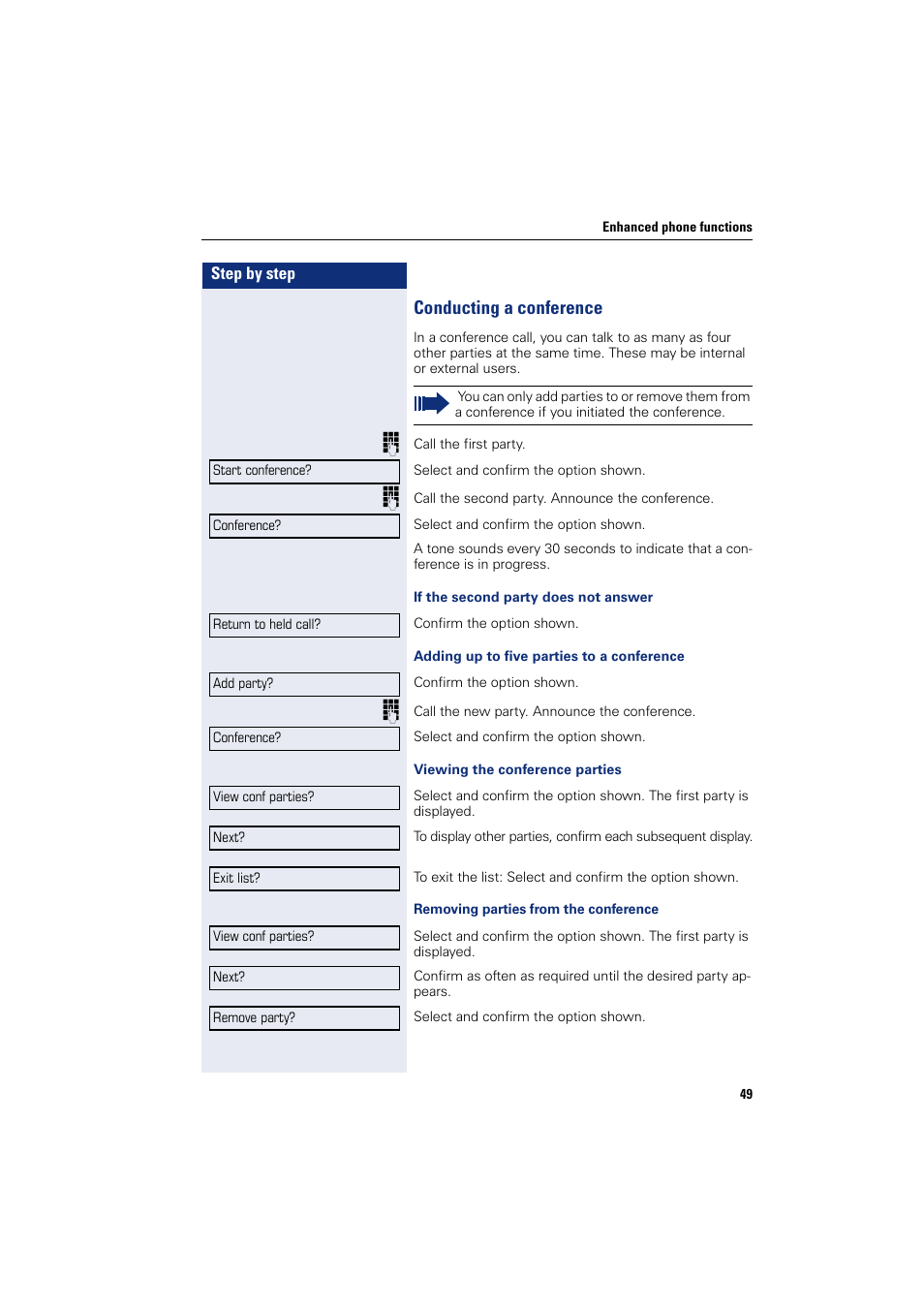 Conducting a conference | Sony HIPATH 500 User Manual | Page 49 / 113