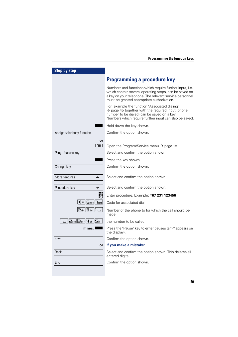 Programming a procedure key | Sony HIPATH 500 User Manual | Page 59 / 113