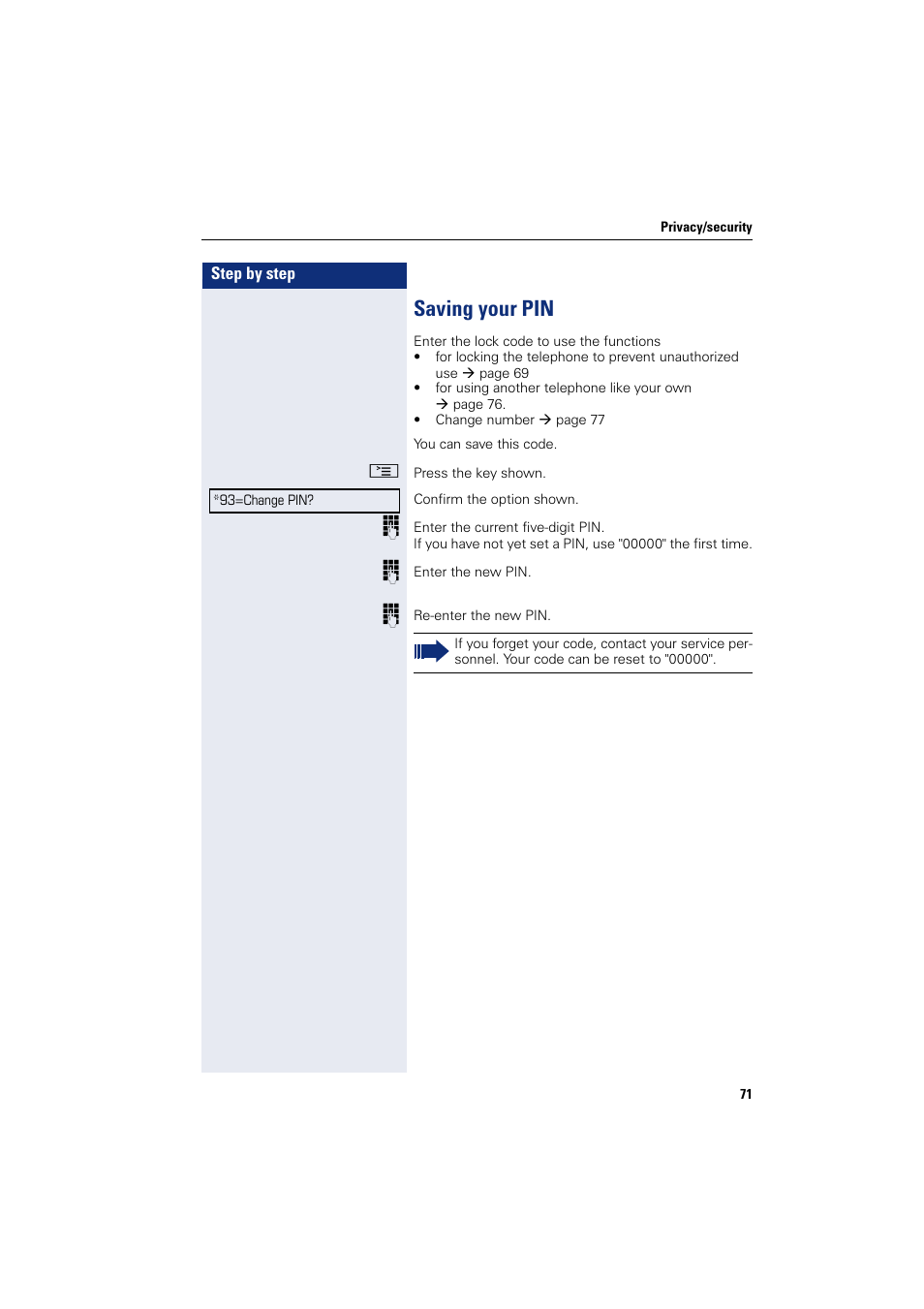 Saving your pin | Sony HIPATH 500 User Manual | Page 71 / 113