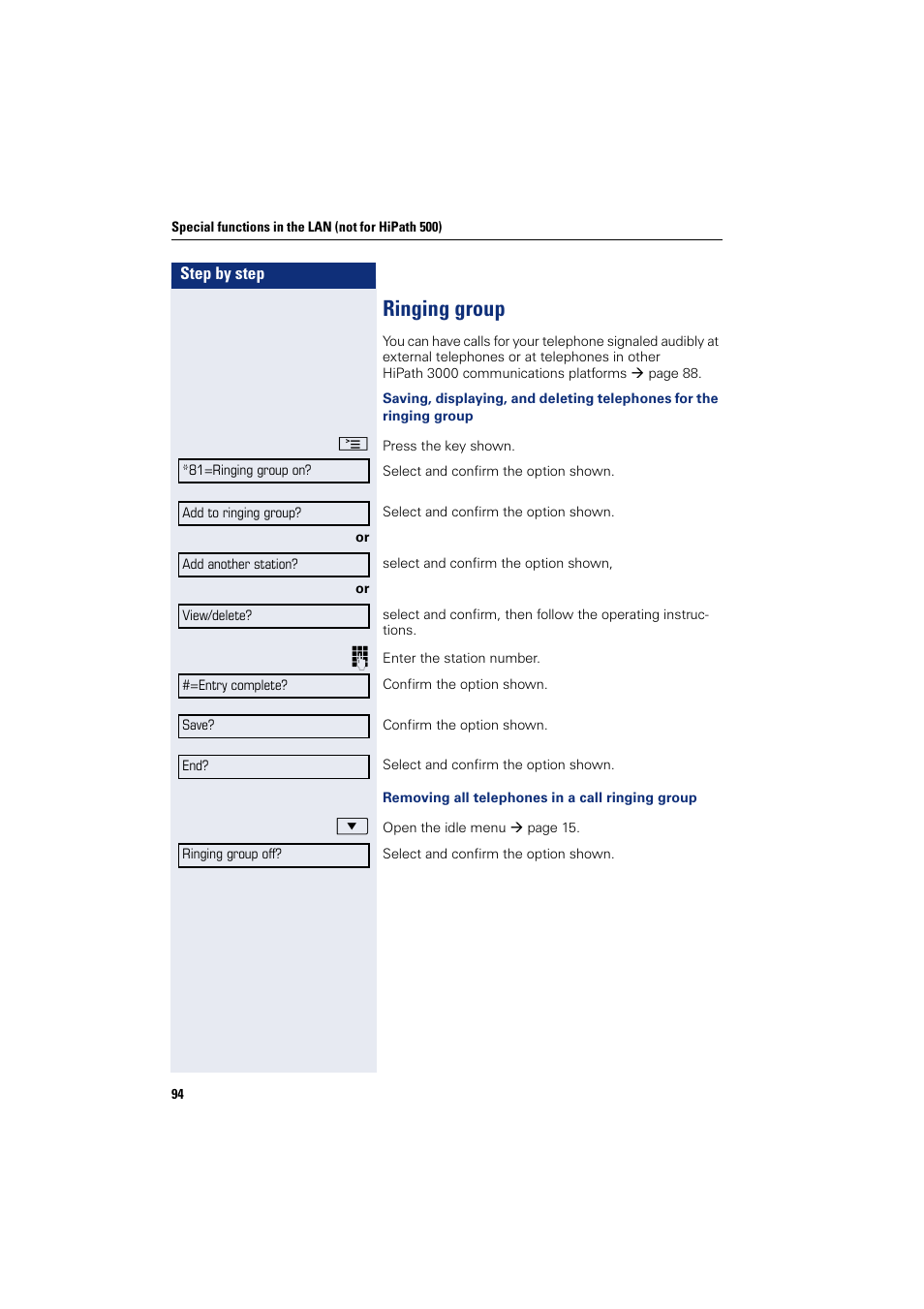 Ringing group | Sony HIPATH 500 User Manual | Page 94 / 113