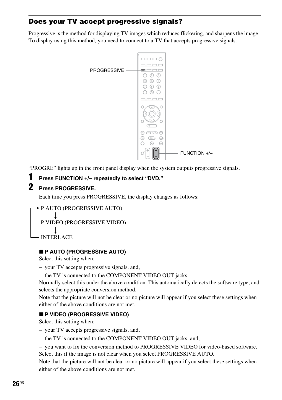 Does your tv accept progressive signals | Sony DAV-DX355 User Manual | Page 26 / 104