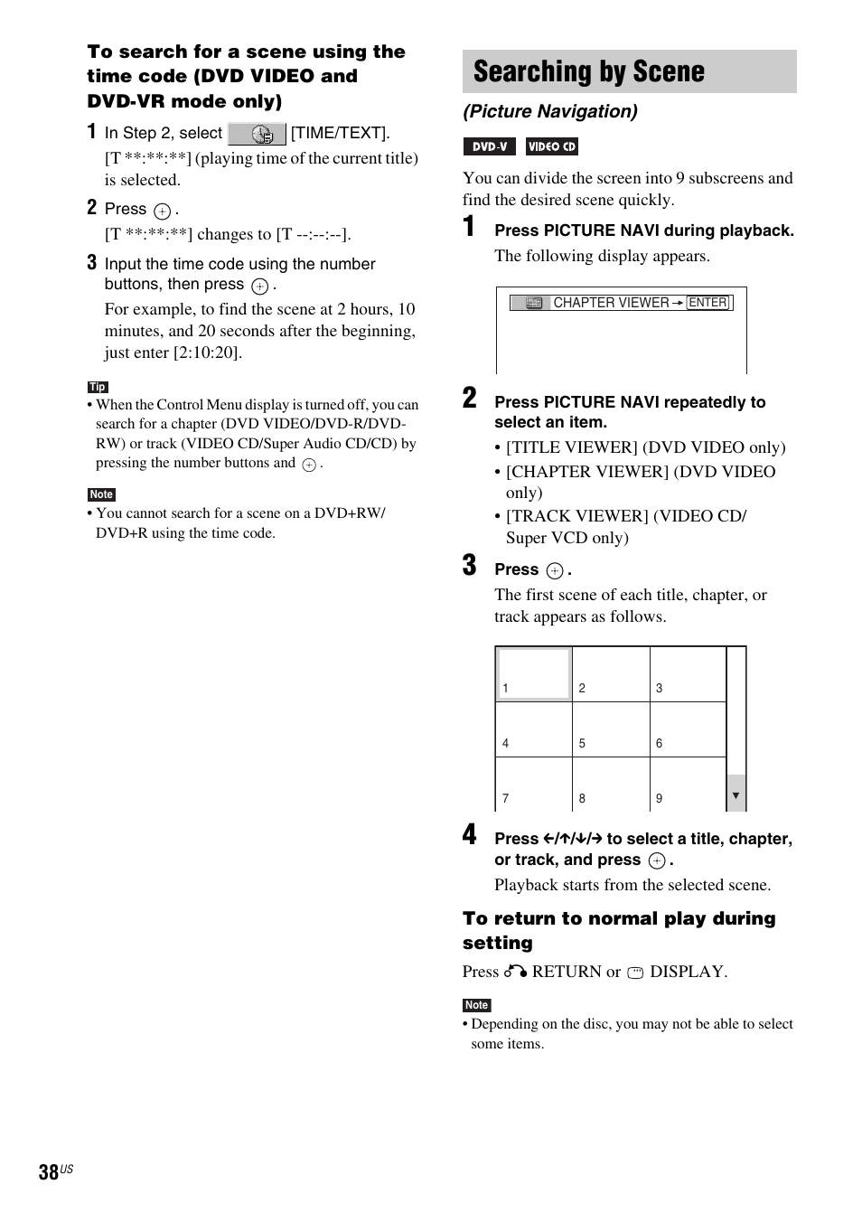 Searching by scene, Picture navigation) | Sony DAV-DX355 User Manual | Page 38 / 104
