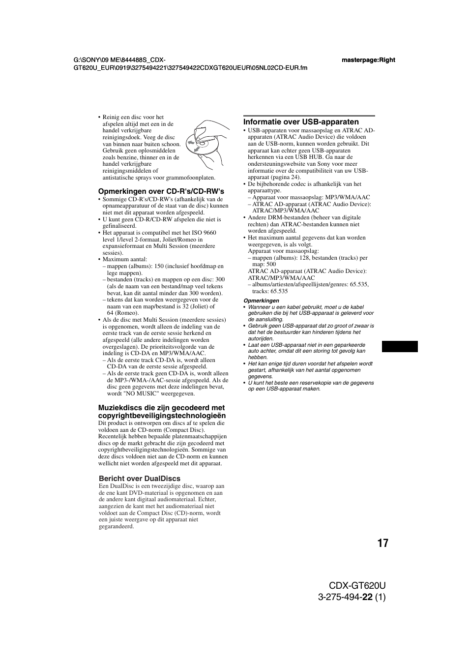 Informatie over usb-apparaten | Sony CDXGT620U User Manual | Page 111 / 120
