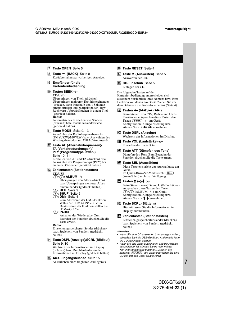 Sony CDXGT620U User Manual | Page 29 / 120