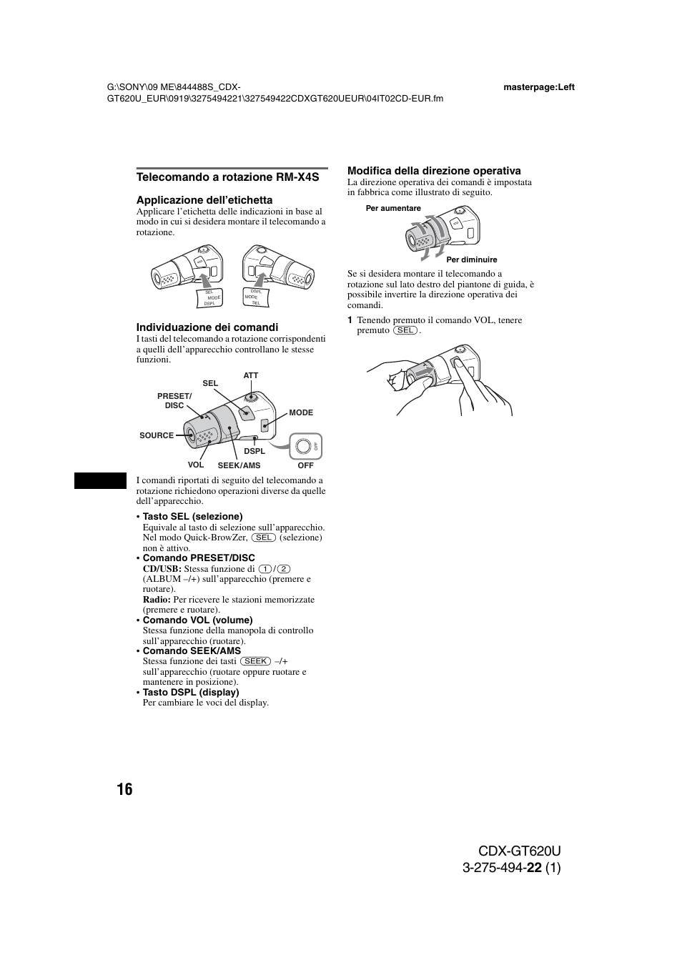 Telecomando a rotazione rm-x4s | Sony CDXGT620U User Manual | Page 86 / 120
