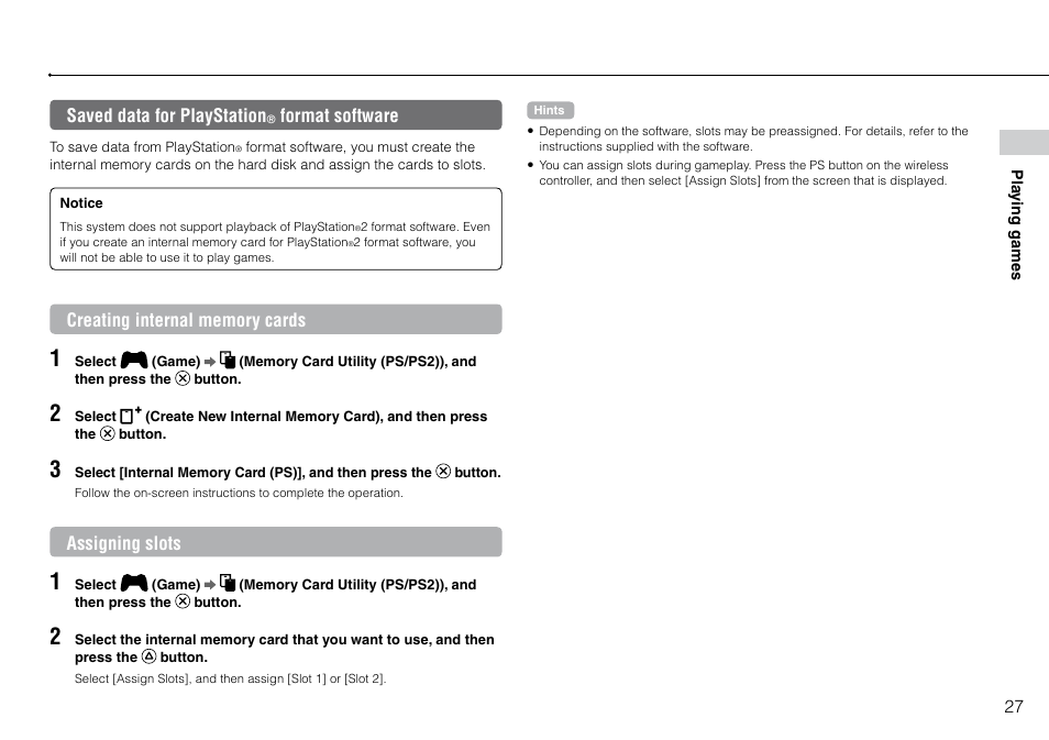 Saved data for playstation® format software, Saved data for playstation, Format software | Sony Playstation 3 CECH-2003B User Manual | Page 27 / 60