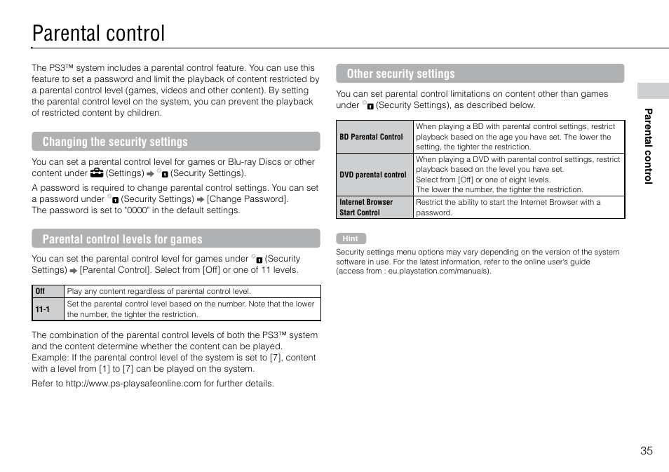 Parental control | Sony Playstation 3 CECH-2003B User Manual | Page 35 / 60