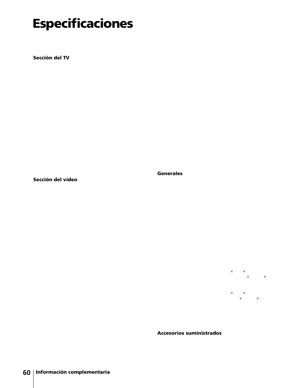 Especificaciones | Sony KV-13VM42 User Manual | Page 184 / 188