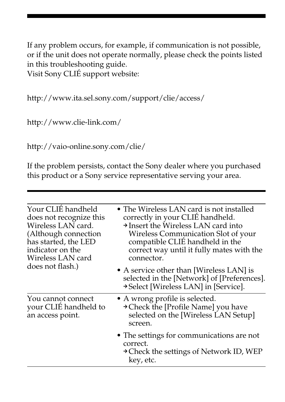 Troubleshooting | Sony PEGA-WL100 User Manual | Page 34 / 40