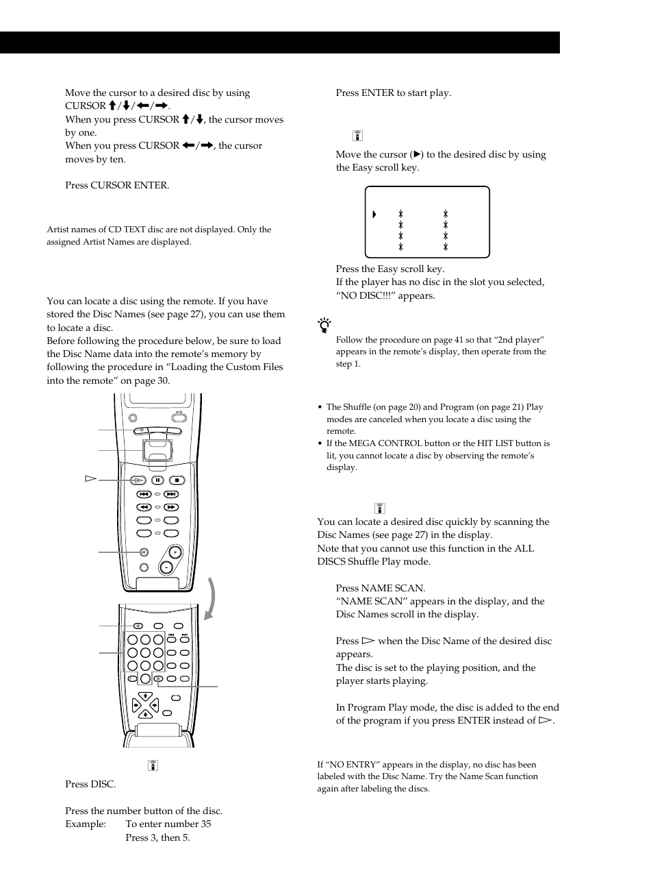 Playing cds, Locating a disc using the remote | Sony CDP-M555ES User Manual | Page 17 / 48