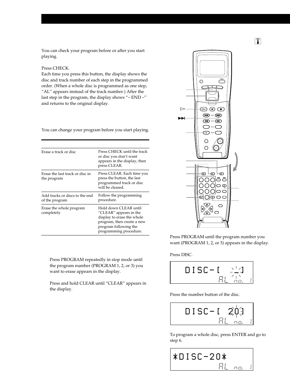 D i s c, Playing cds, Creating a program using the remote z | Checking the programmed order, Changing the programmed order, Press disc, Press the number button of the disc, You need to | Sony CDP-M555ES User Manual | Page 22 / 48