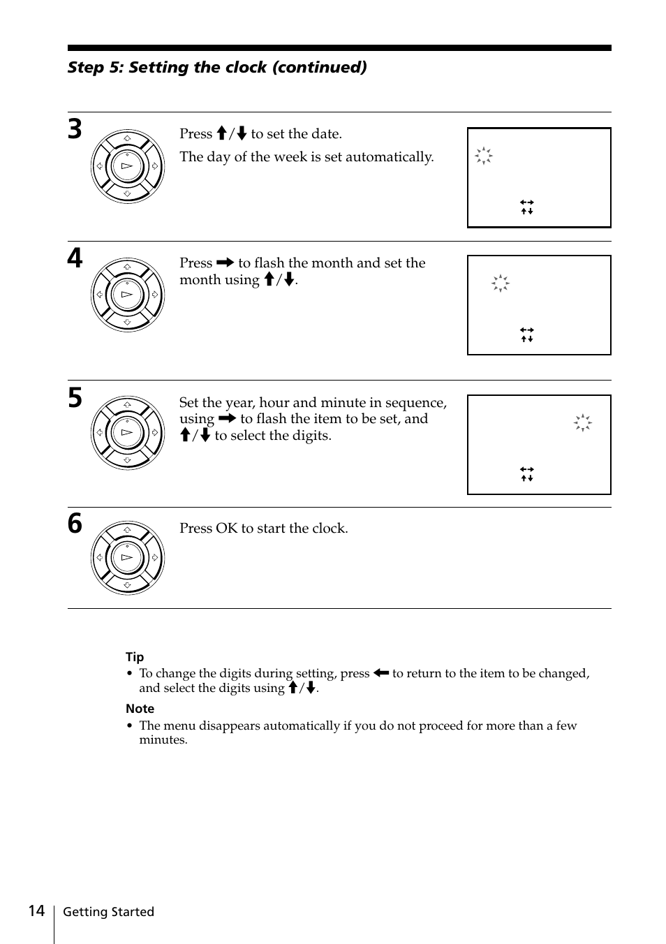 Step 5: setting the clock (continued), Press ok to start the clock | Sony SLV-EZ77AS User Manual | Page 14 / 75