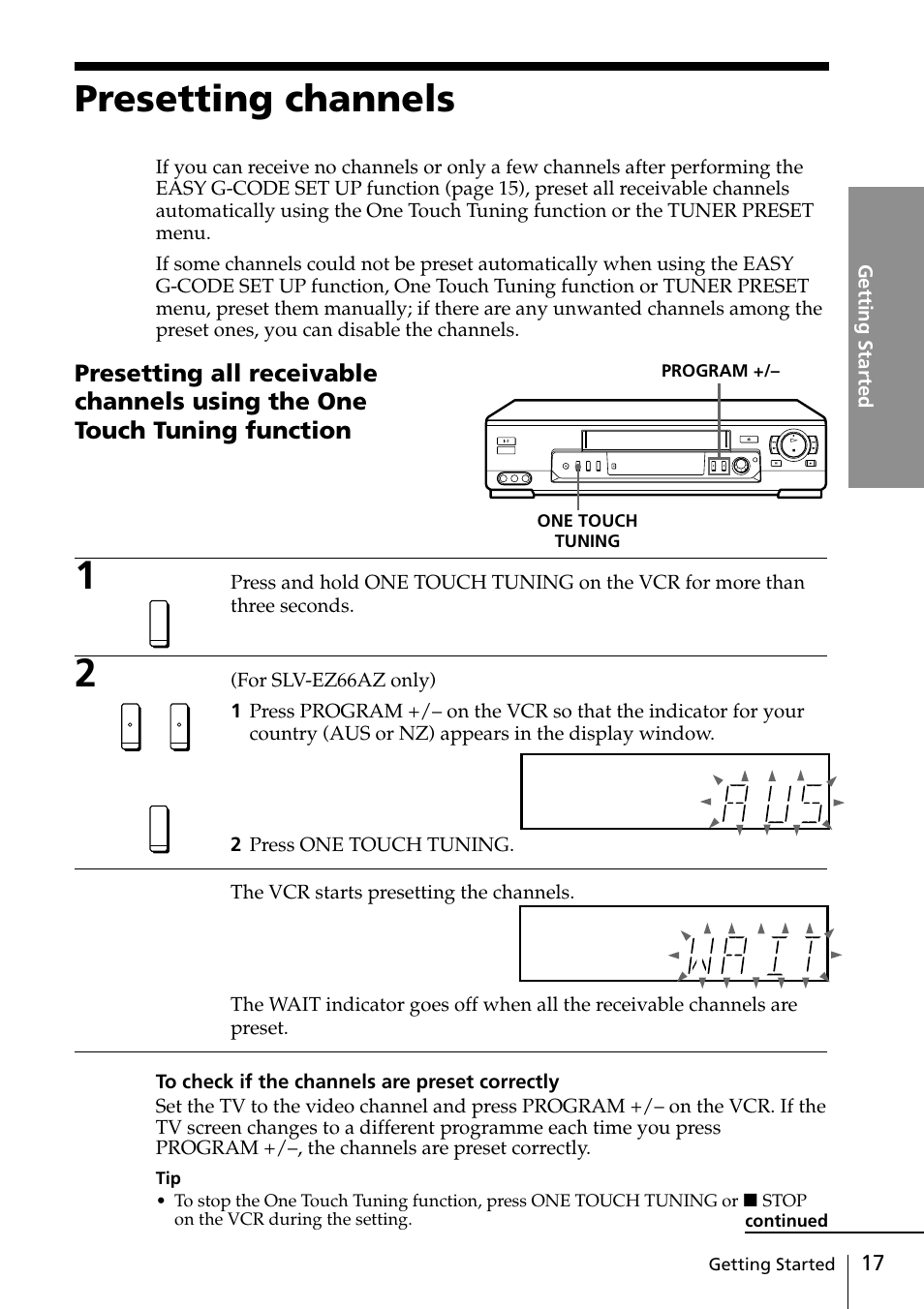 Presetting channels, 17 presetting channels | Sony SLV-EZ77AS User Manual | Page 17 / 75