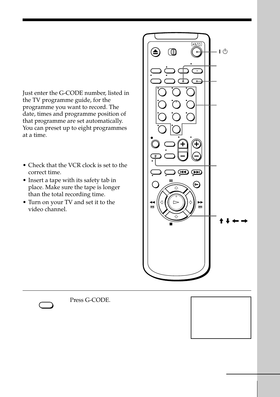 Recording tv programmes using the g-code system, 43 recording tv programmes using | Sony SLV-EZ77AS User Manual | Page 43 / 75
