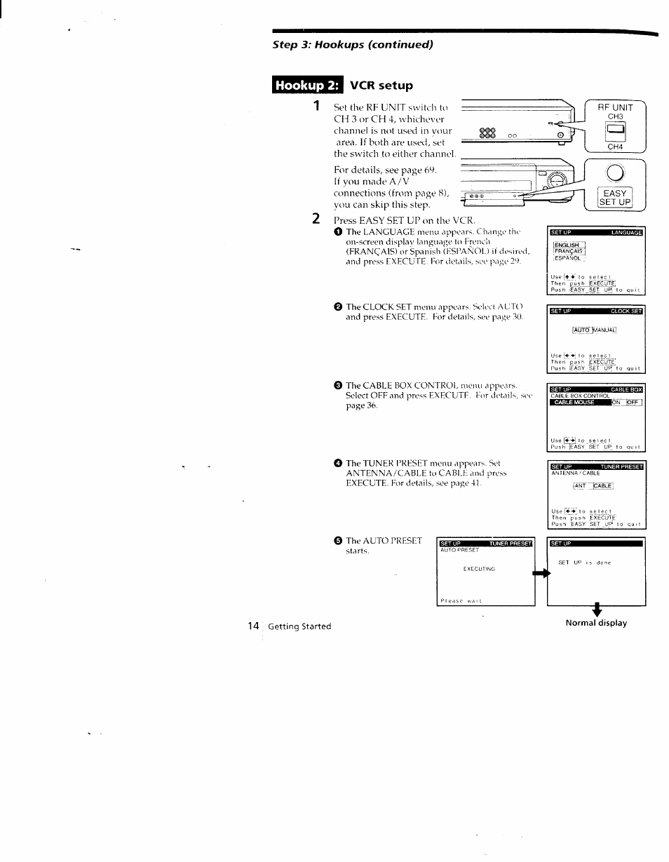 Hookup 2, Vcr setup, Step 3: hookups (continued) | Agtpyimanuall | Sony SLV-790HF User Manual | Page 14 / 81