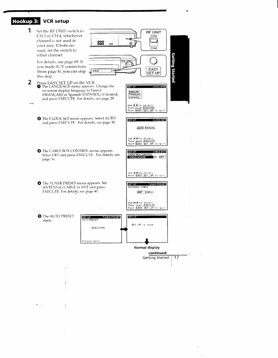Hookup 3, Vcr setup | Sony SLV-790HF User Manual | Page 17 / 81