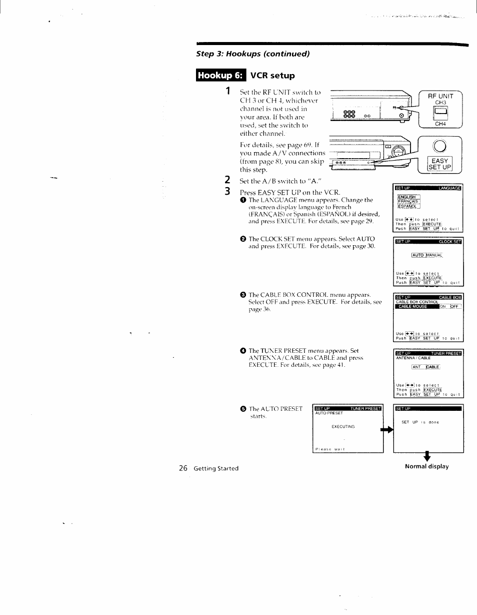 Hookup 6, Vcr setup | Sony SLV-790HF User Manual | Page 26 / 81