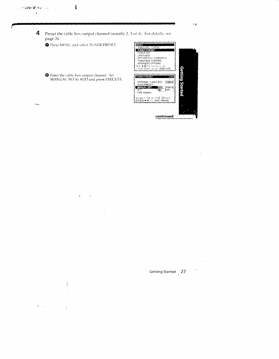 Press mf.nu and select tunhr prfset | Sony SLV-790HF User Manual | Page 27 / 81