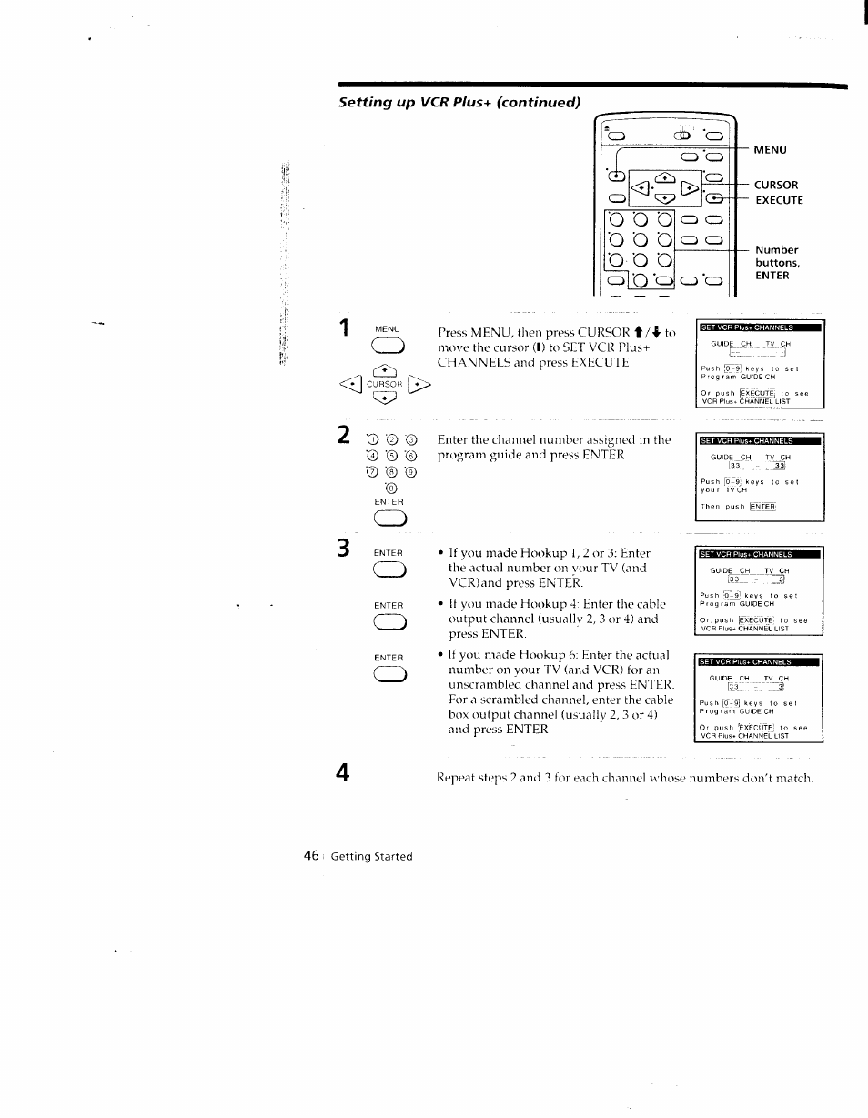 Menu, Cursor, Execute | Number, Enter | Sony SLV-790HF User Manual | Page 46 / 81