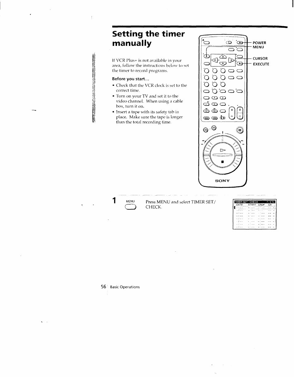 Setting the timer manually, Before you start | Sony SLV-790HF User Manual | Page 56 / 81