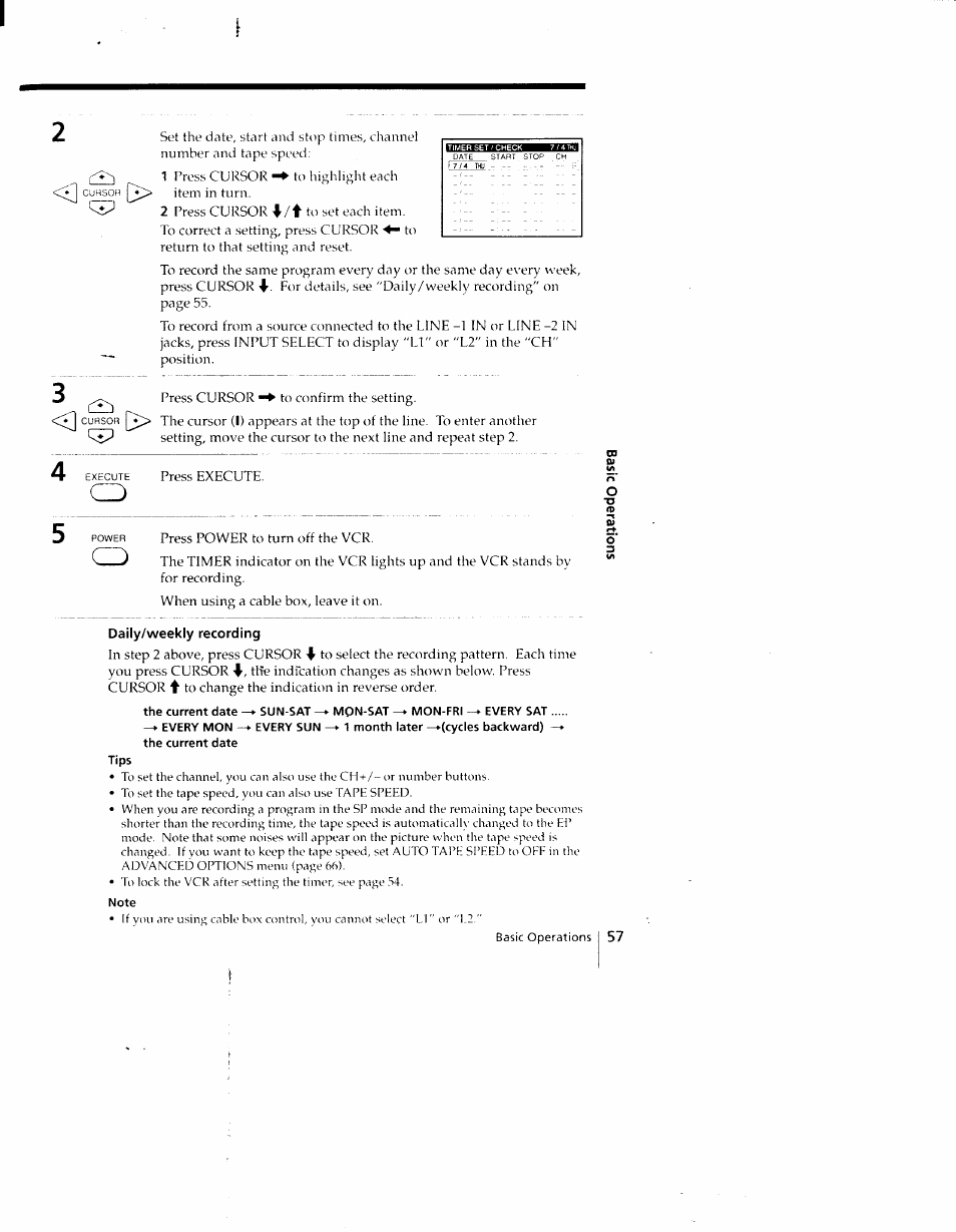 Daily/weekly recording, Note | Sony SLV-790HF User Manual | Page 57 / 81