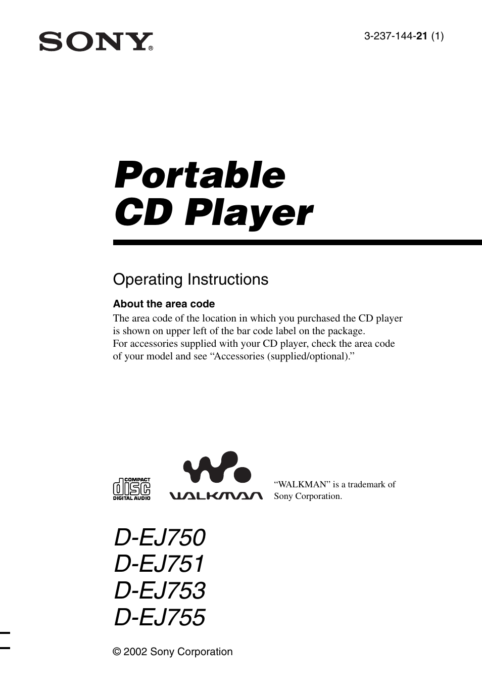 Sony D-EJ753 User Manual | 24 pages