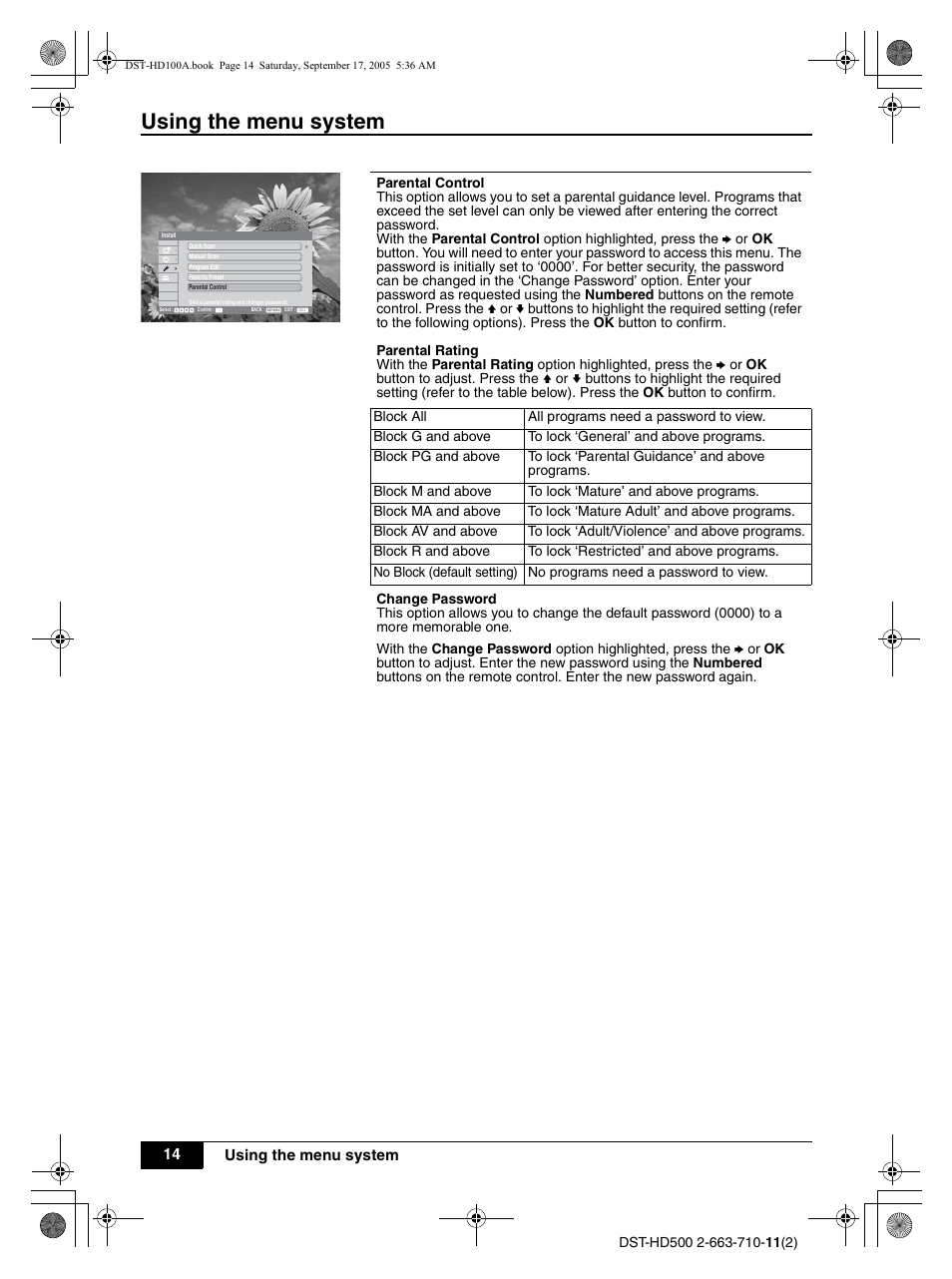 Using the menu system | Sony DST-HD500 User Manual | Page 14 / 28