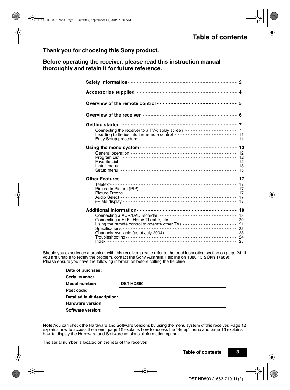 Sony DST-HD500 User Manual | Page 3 / 28