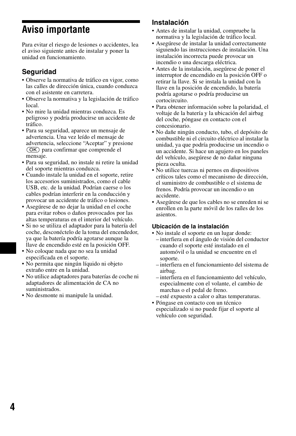 Aviso importante, 4aviso importante | Sony NVX-P1 User Manual | Page 132 / 204