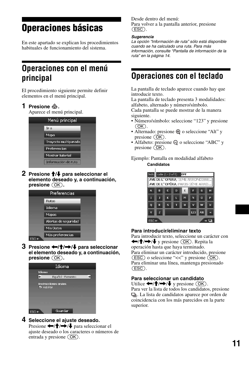 Operaciones básicas, Operaciones con el menú principal, Operaciones con el teclado | Sony NVX-P1 User Manual | Page 139 / 204