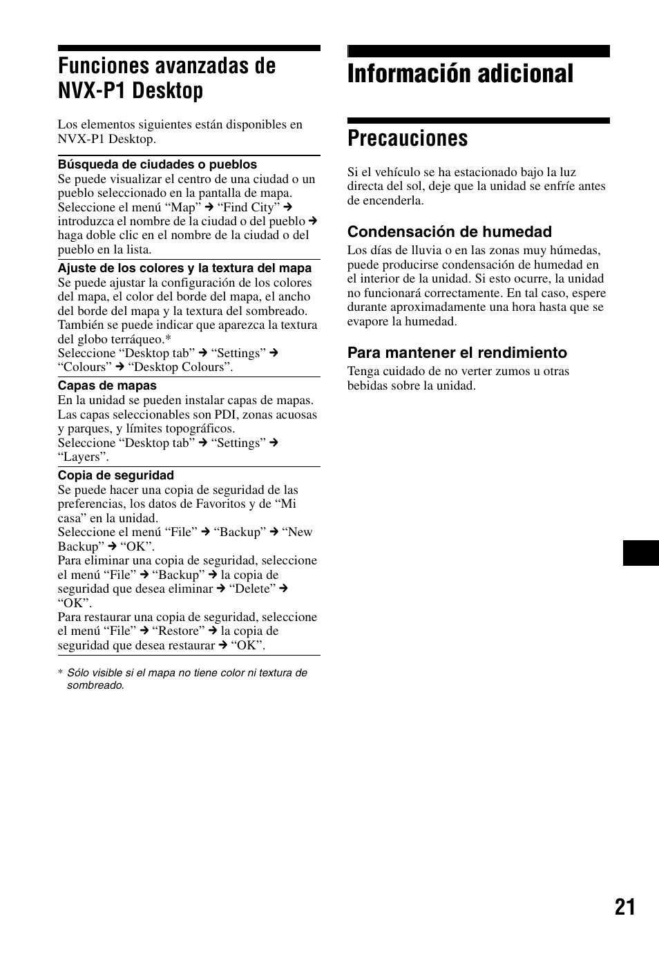 Funciones avanzadas de nvx-p1 desktop, Información adicional, Precauciones | Funciones avanzadas de nvx-p1, Desktop, 21 funciones avanzadas de nvx-p1 desktop | Sony NVX-P1 User Manual | Page 149 / 204
