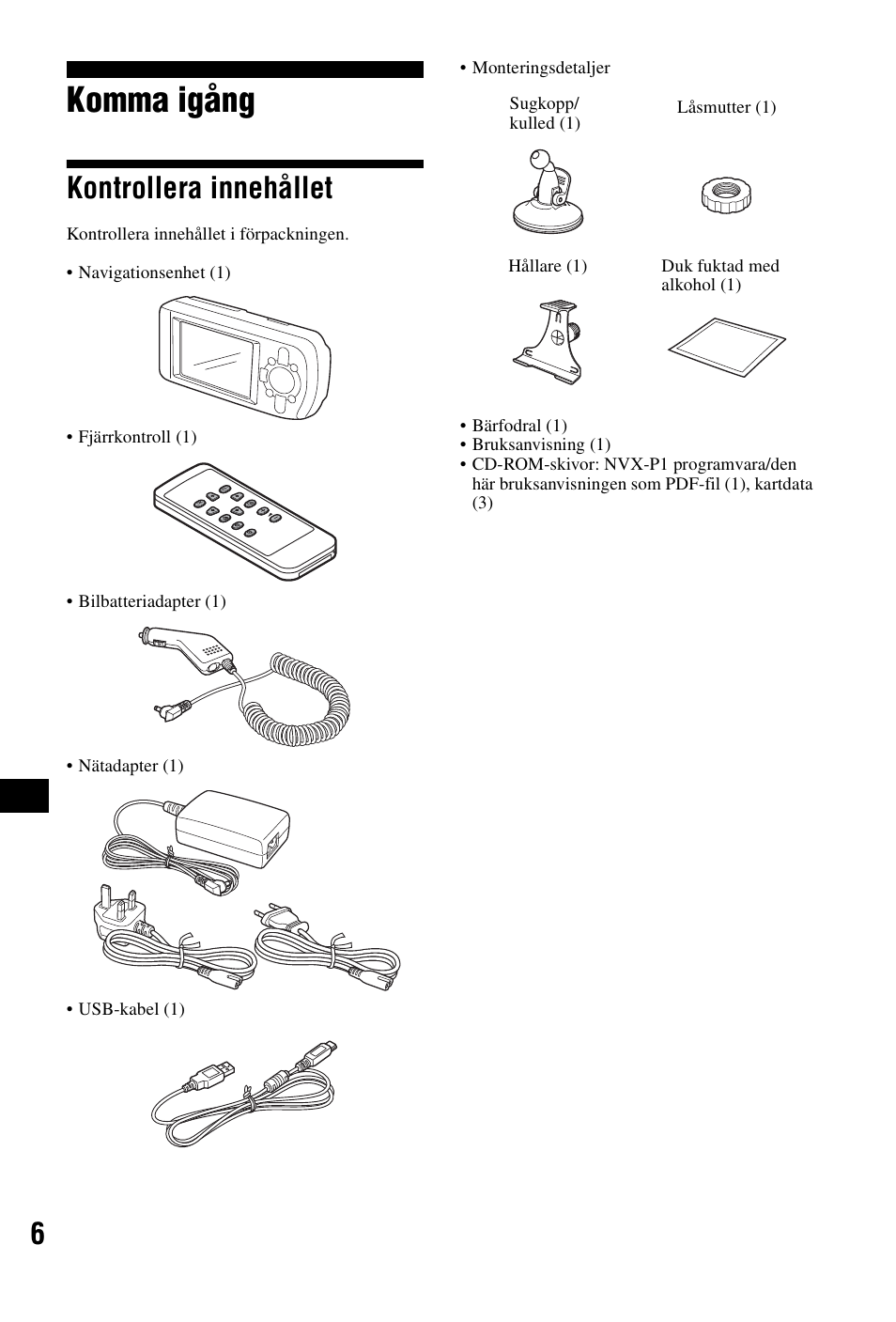 Komma igång, Kontrollera innehållet | Sony NVX-P1 User Manual | Page 158 / 204