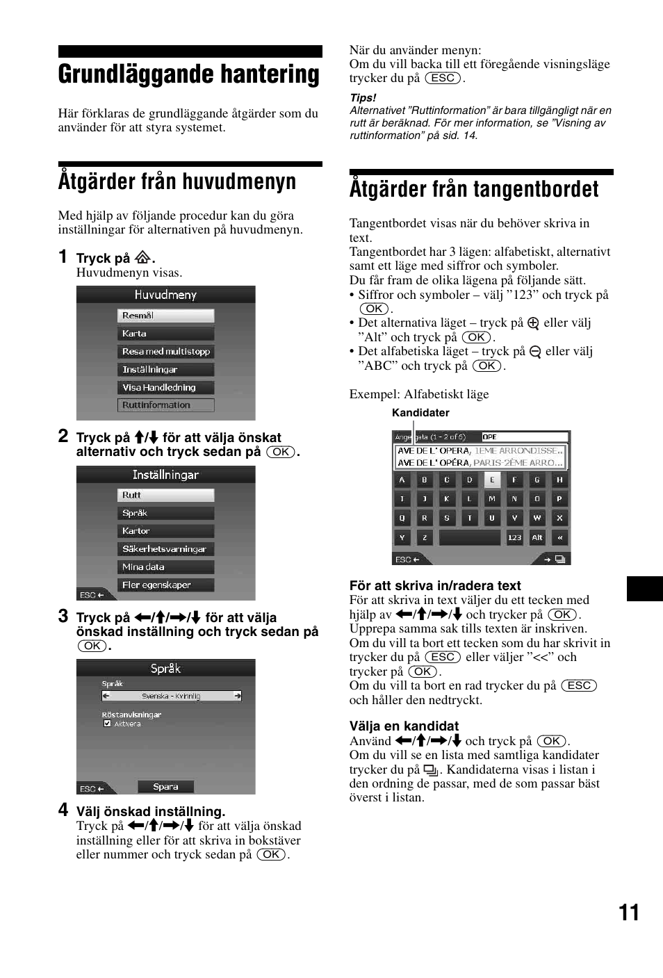 Grundläggande hantering, Åtgärder från huvudmenyn, Åtgärder från tangentbordet | Sony NVX-P1 User Manual | Page 163 / 204