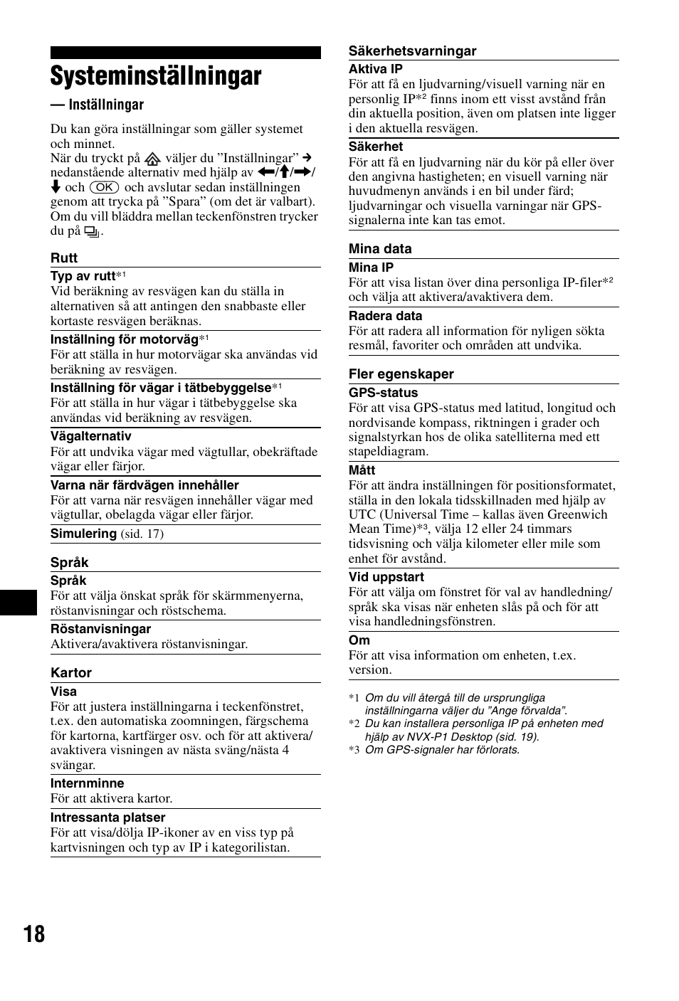 Systeminställningar, Inställningar, Sid. 18 | Sid. 18) | Sony NVX-P1 User Manual | Page 170 / 204