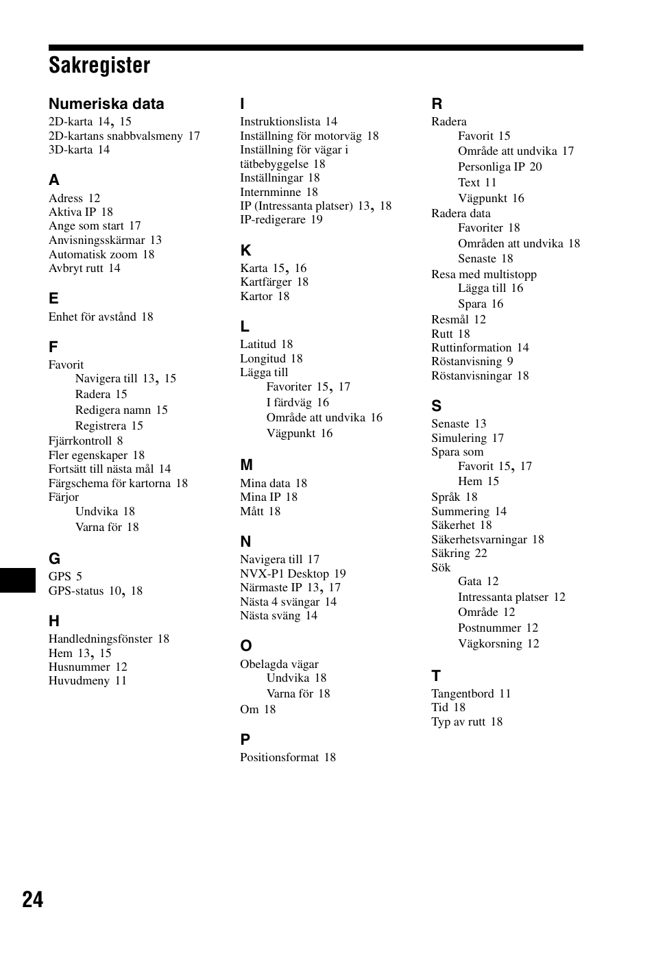 Sakregister, 24 sakregister | Sony NVX-P1 User Manual | Page 176 / 204