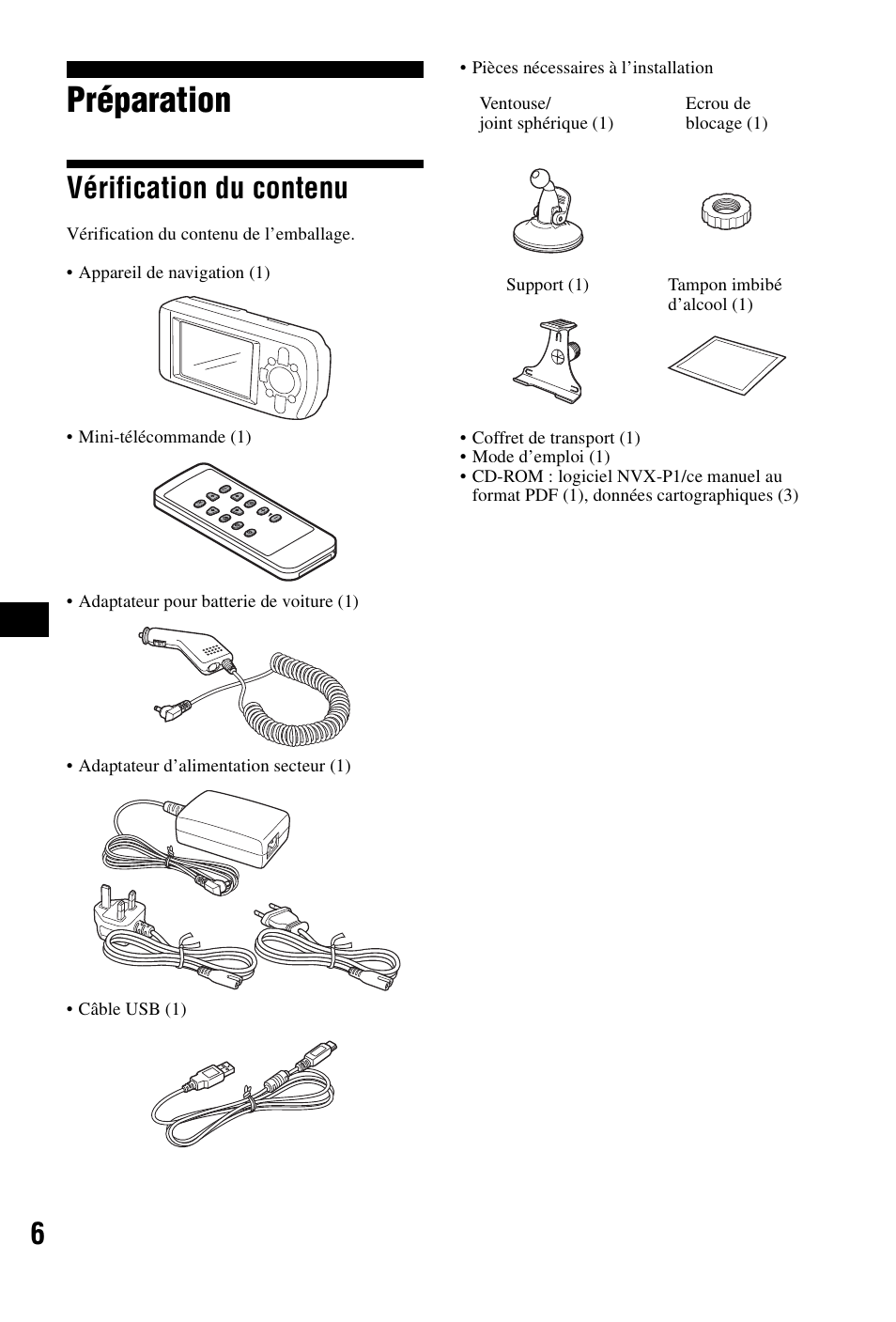 Préparation, Vérification du contenu | Sony NVX-P1 User Manual | Page 56 / 204