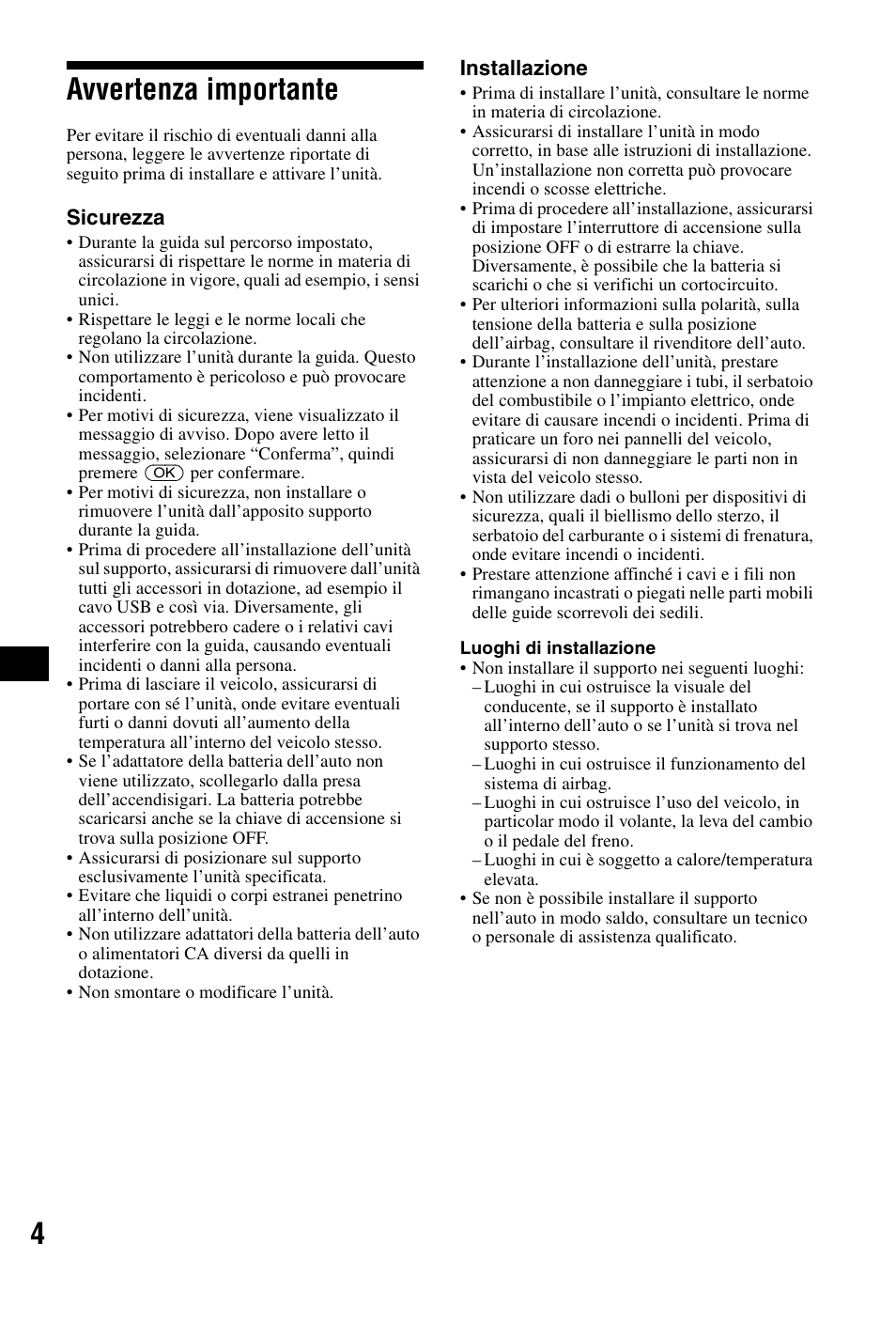 Avvertenza importante, 4avvertenza importante | Sony NVX-P1 User Manual | Page 80 / 204