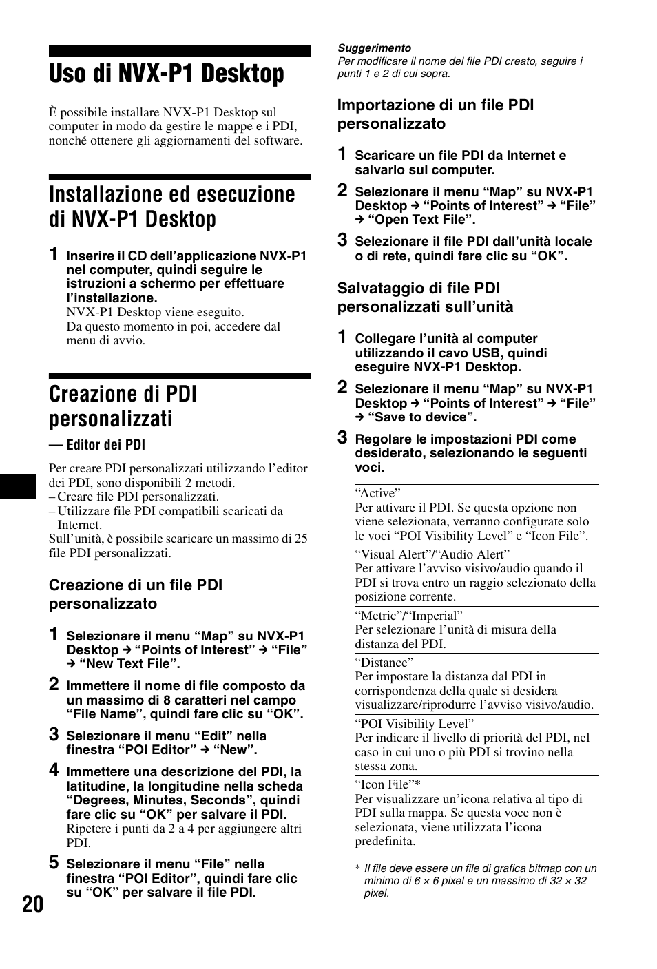 Uso di nvx-p1 desktop, Installazione ed esecuzione di nvx-p1 desktop, Creazione di pdi personalizzati | Editor dei pdi, Installazione ed esecuzione di nvx-p1, Desktop | Sony NVX-P1 User Manual | Page 96 / 204