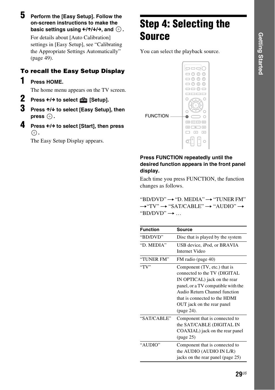 Step 4: selecting the source, Ages 29, 40) | Sony 4-178-243-1 User Manual | Page 29 / 79