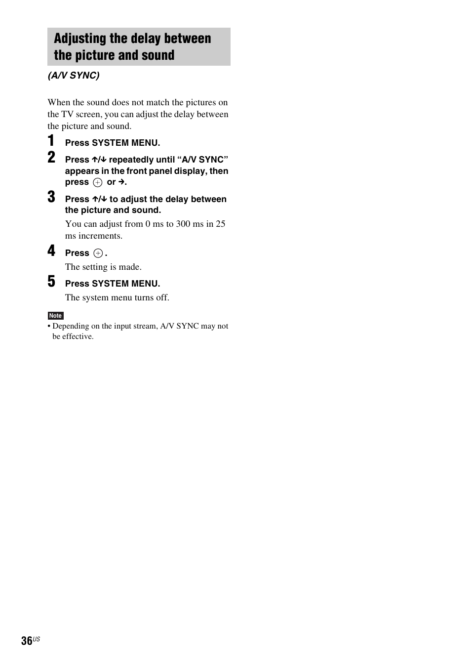 Adjusting the delay between the picture and sound | Sony 4-178-243-1 User Manual | Page 36 / 79