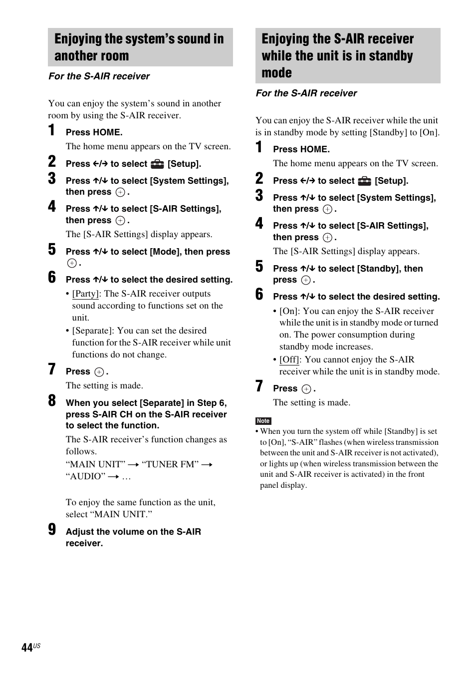 Enjoying the system’s sound in another room | Sony 4-178-243-1 User Manual | Page 44 / 79