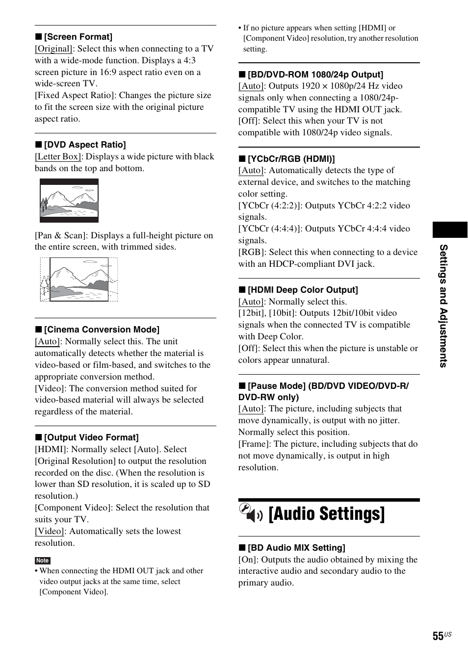 Audio settings | Sony 4-178-243-1 User Manual | Page 55 / 79